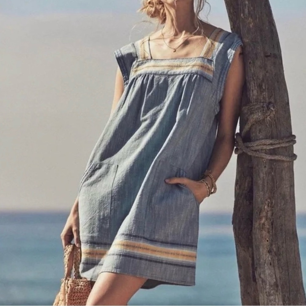 FAHERTY Hailee Stripe Trim Shift Dress In Indigo Ombre Stripe Size Small